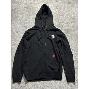 Troll Co Clothing Hoodie Mens Medium Black Zip Up Support Blue Collar